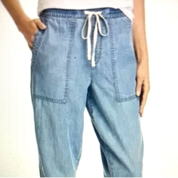Ann Taylor LOFT Linen & Lyocell Drawstring Pants Cuffed Joggers Chambray Blue S - Picture 4 of 10